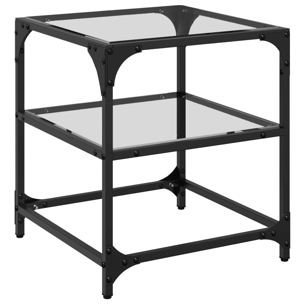 Mese cafea blat din sticla transparenta 2 buc. 40x40x45 cm otel — imaginea 4