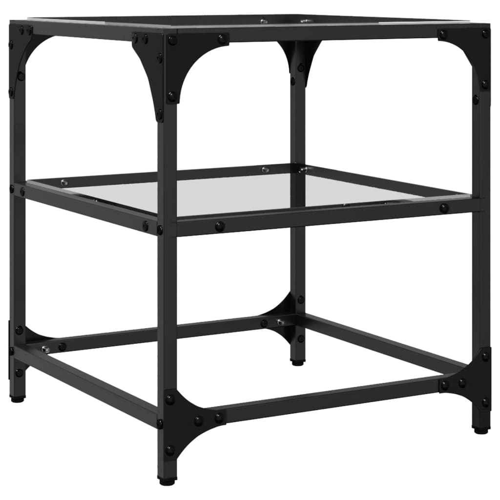 Mese cafea blat din sticla transparenta 2 buc. 40x40x45 cm otel — imaginea 7