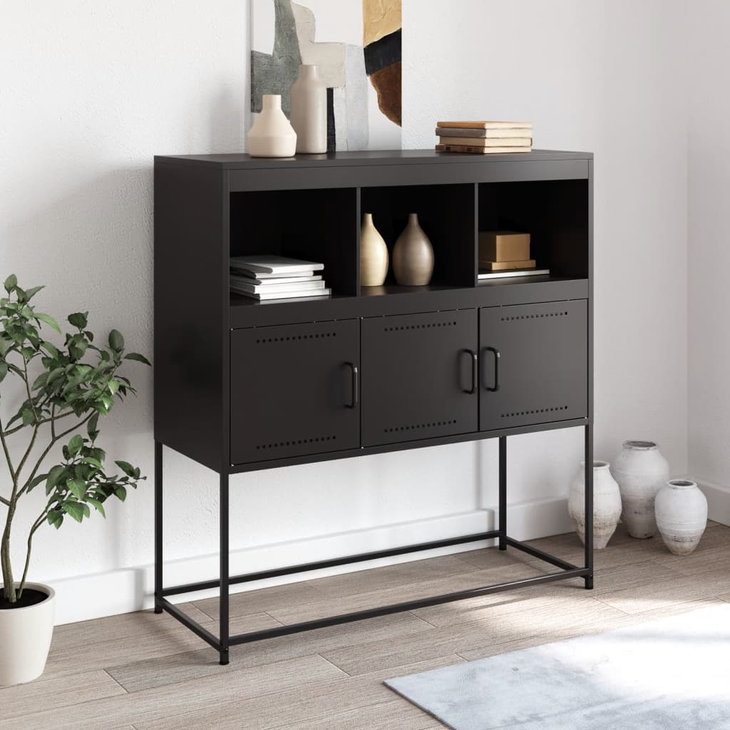 Dulap, negru, 100,5x39x107 cm, otel laminat la rece — imaginea 3