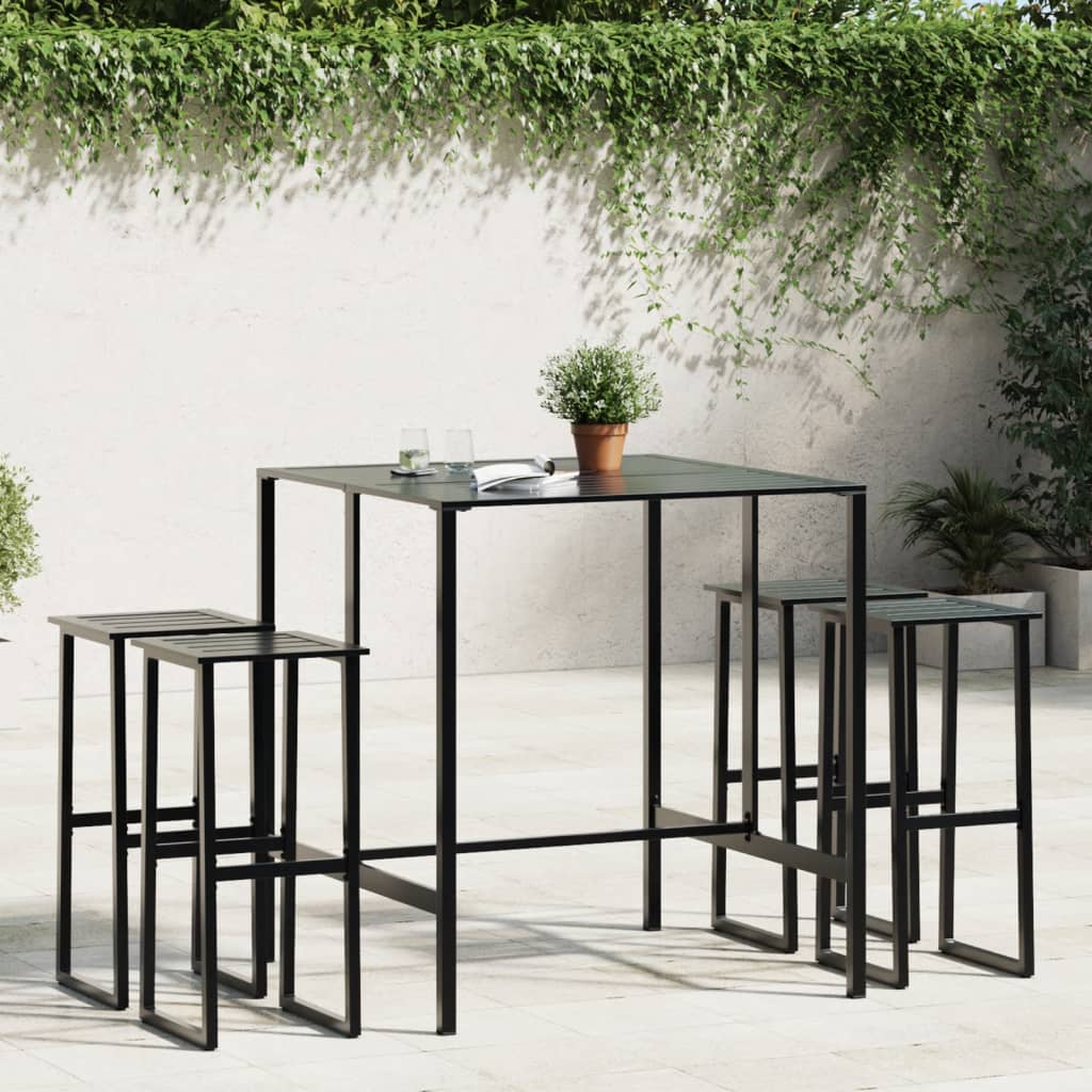 Set bar de gradina 5 piese, negru, otel vopsit electrostatic, mărime 100x100x110 cm — imaginea 2