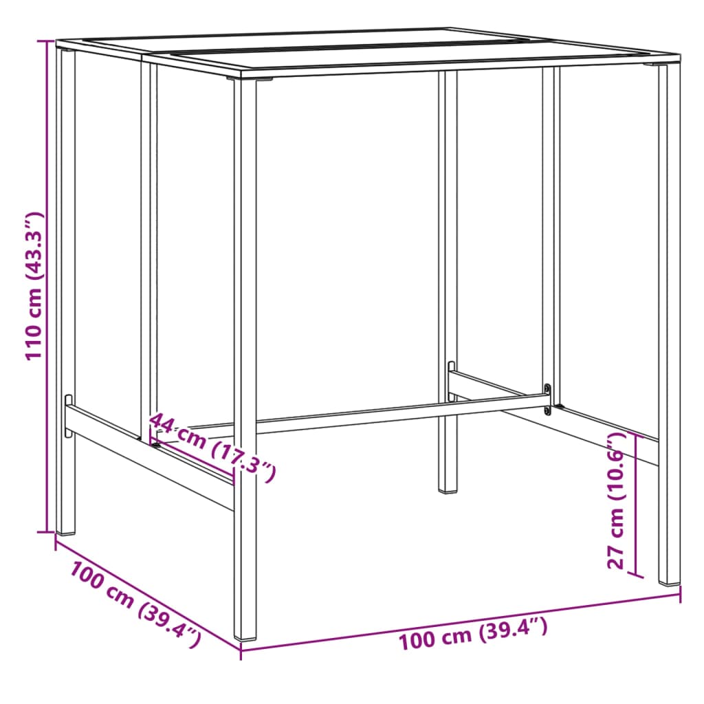 Set bar de gradina 5 piese, negru, otel vopsit electrostatic, mărime 100x100x110 cm — imaginea 12