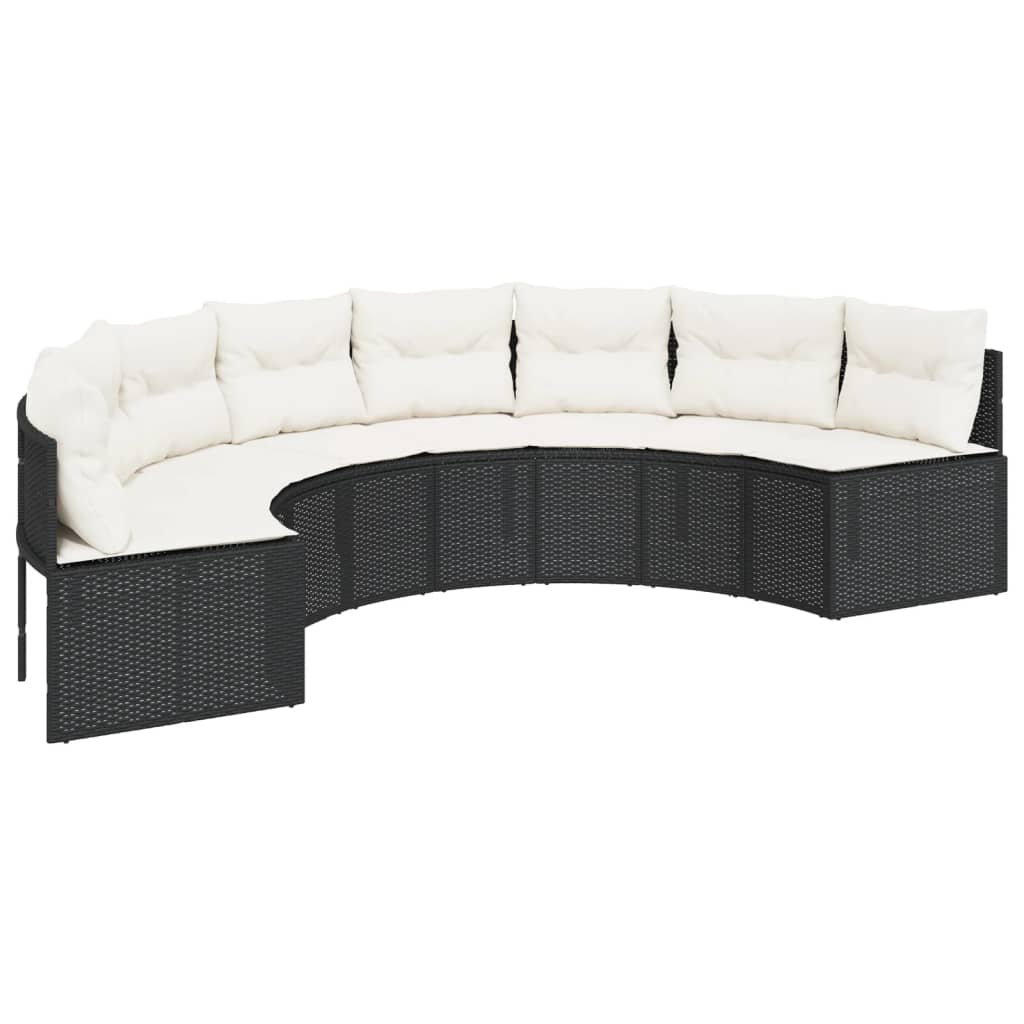 Canapea de gradina cu perne semi-rotunde, negru, poliratan
