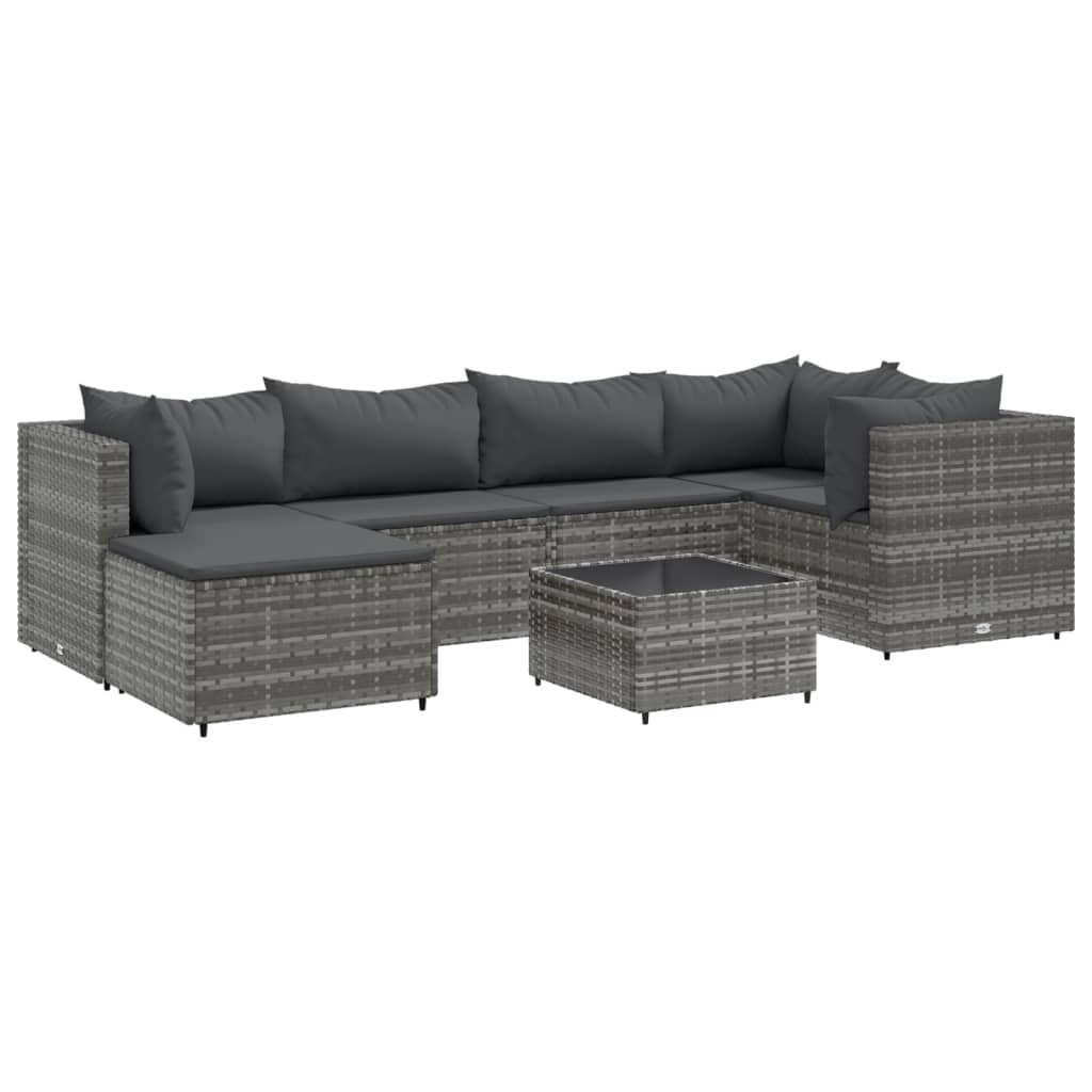 Set mobilier de gradina cu perne, 7 piese, gri, poliratan