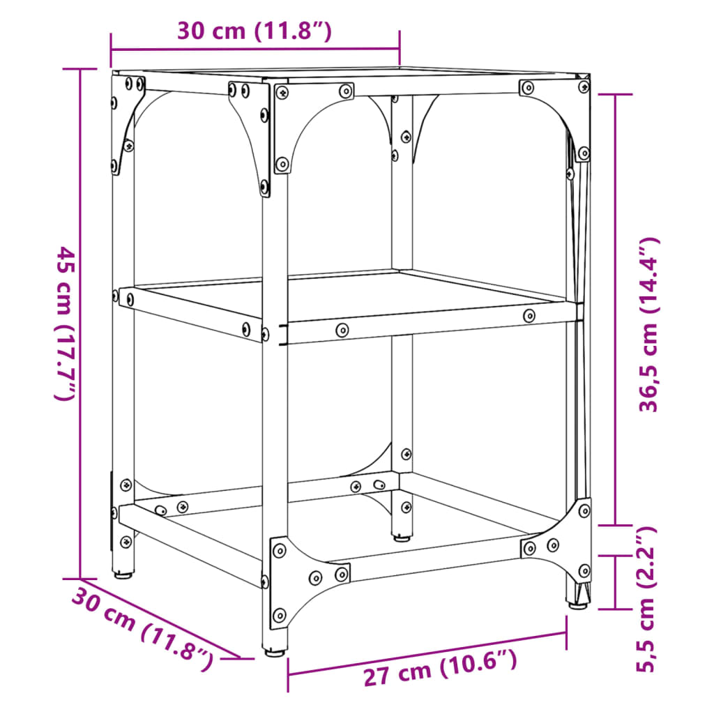 Mese cafea blat din sticla transparenta 2 buc. 30x30x45 cm otel — imaginea 9