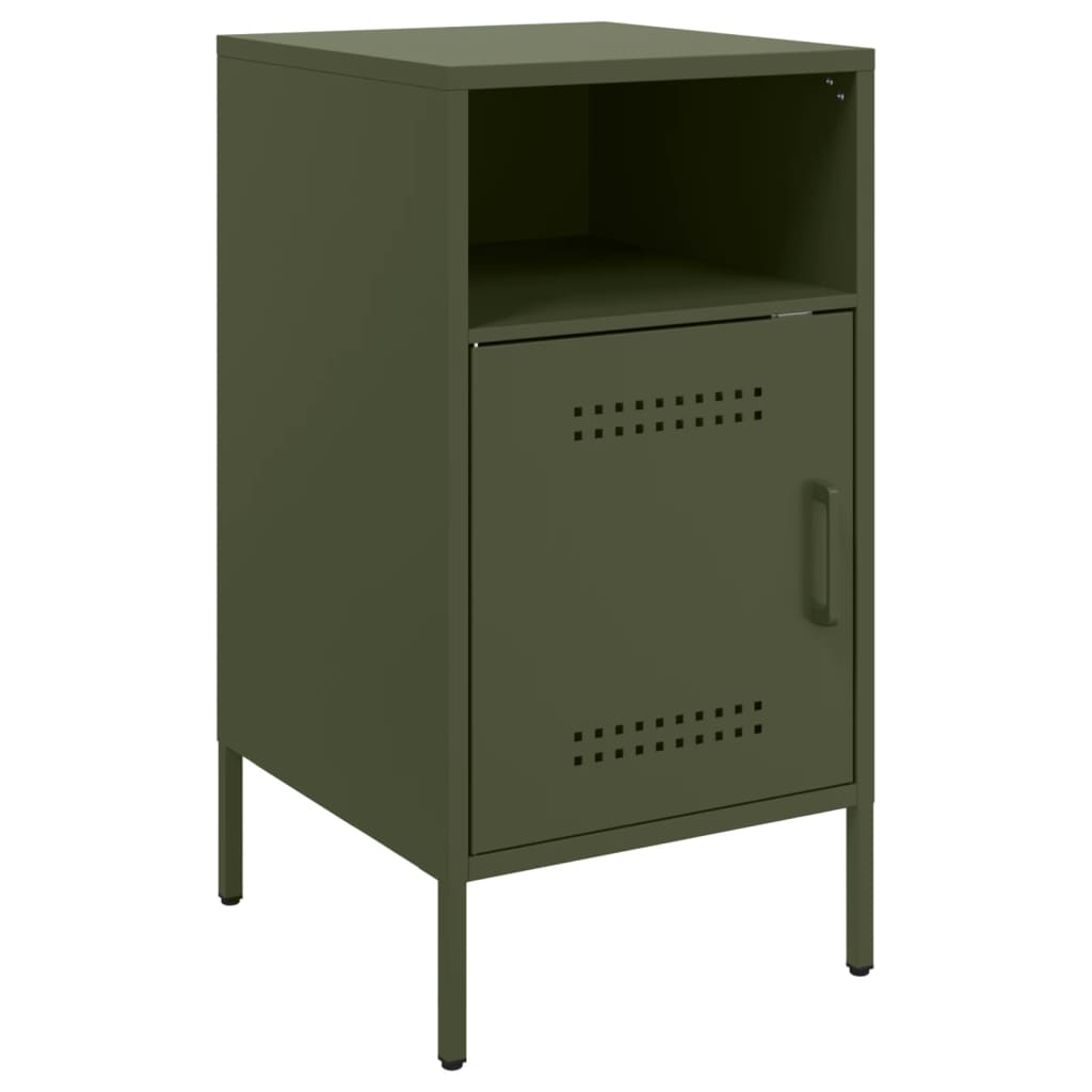 Noptiera, verde maslina, 36x39x68 cm, otel laminat la rece