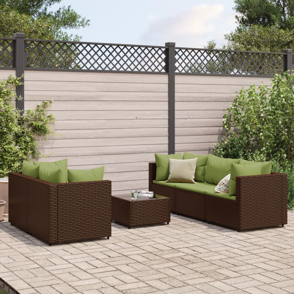 Set mobilier de gradina cu perne, 6 piese, maro, poliratan — imaginea 2