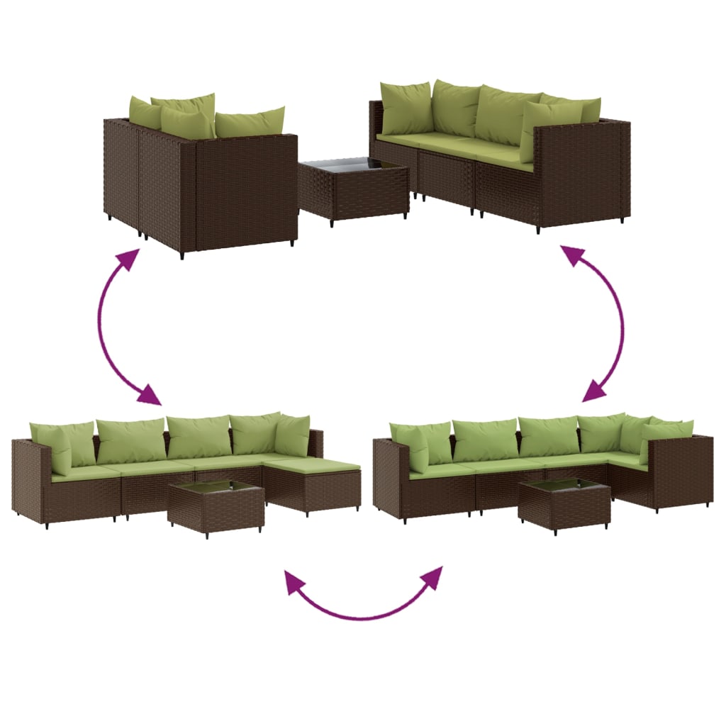 Set mobilier de gradina cu perne, 6 piese, maro, poliratan — imaginea 6