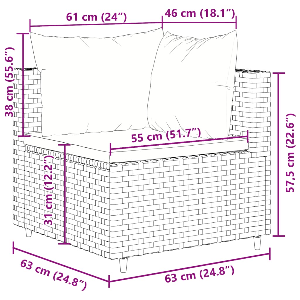 Set mobilier de gradina cu perne, 6 piese, maro, poliratan — imaginea 11