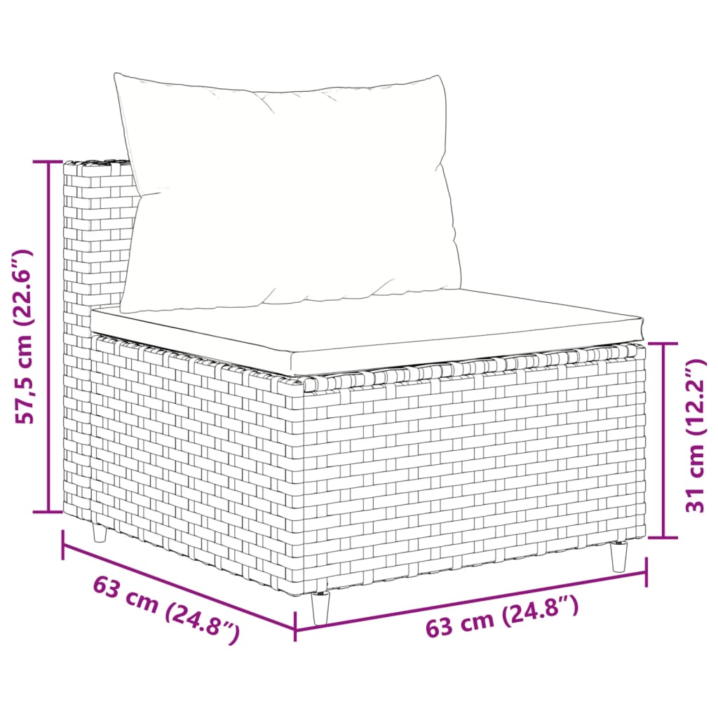 Set mobilier de gradina cu perne, 9 piese, maro, poliratan — imaginea 12