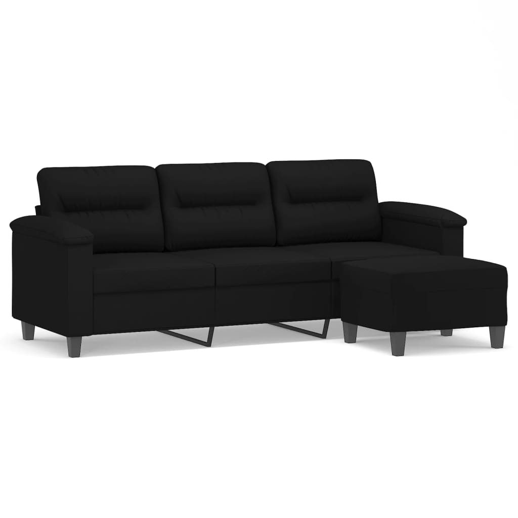 Canapea cu 3 locuri si taburet, negru, 180 cm, microfibra — imaginea 2
