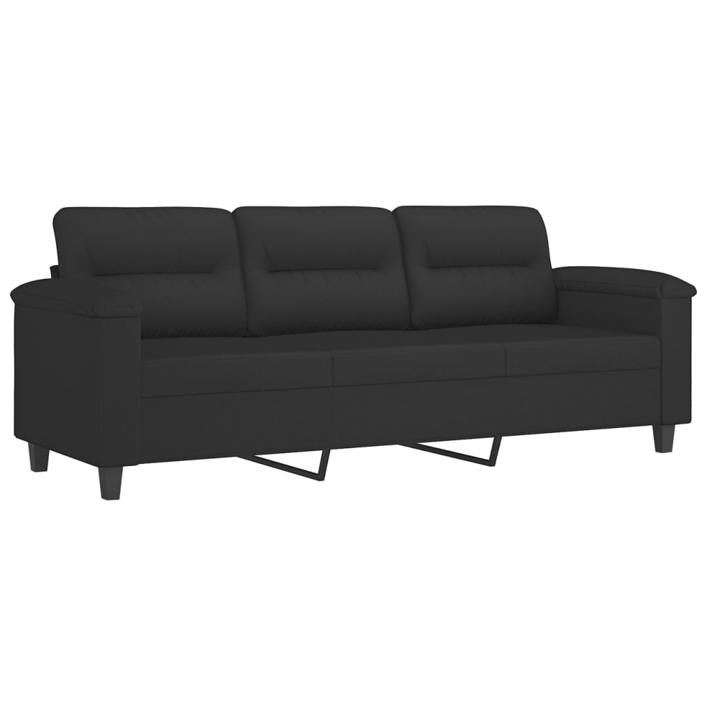 Canapea cu 3 locuri si taburet, negru, 180 cm, microfibra — imaginea 5