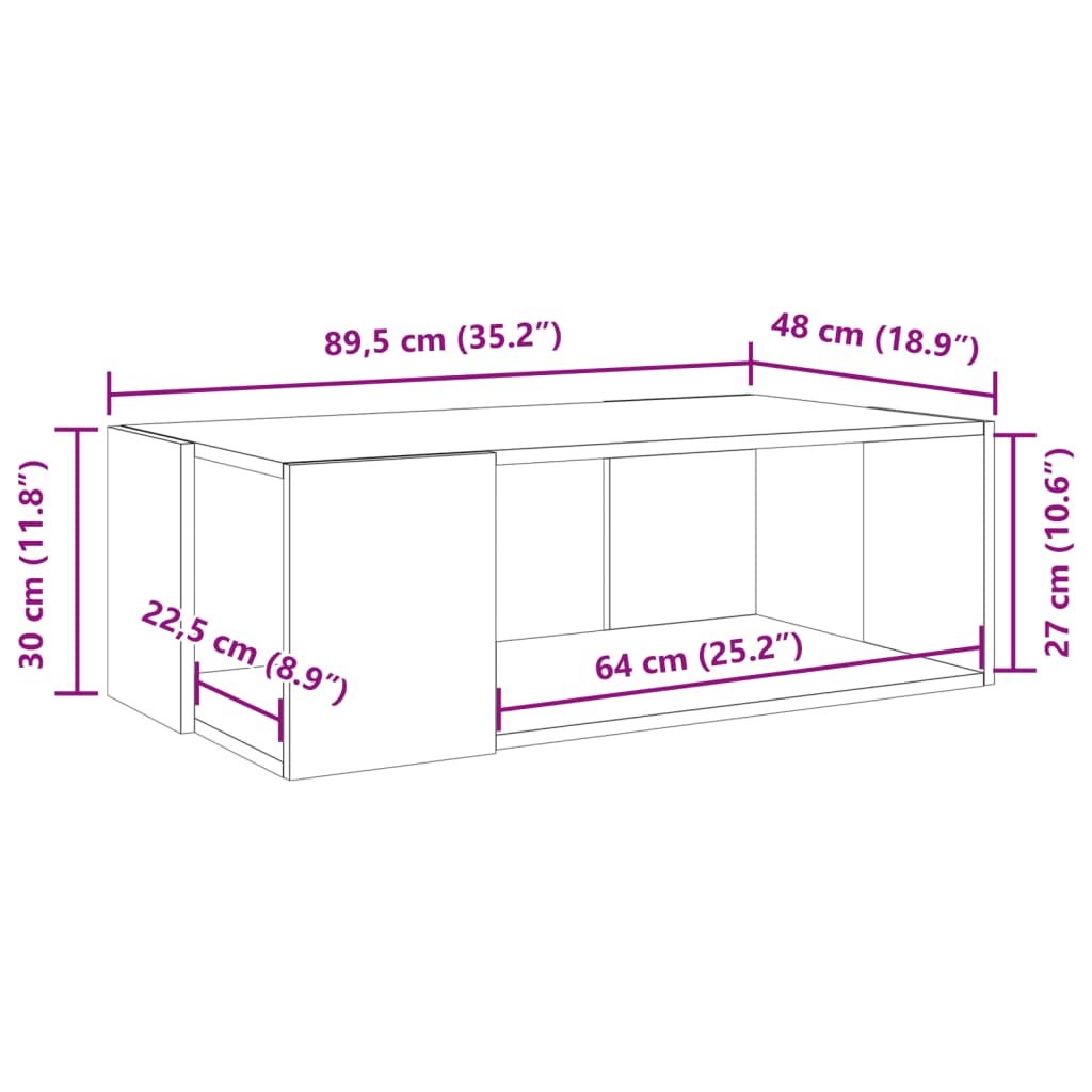 Masuta de cafea, stejar sonoma, 89,5x48x30 cm, lemn prelucrat — imaginea 9