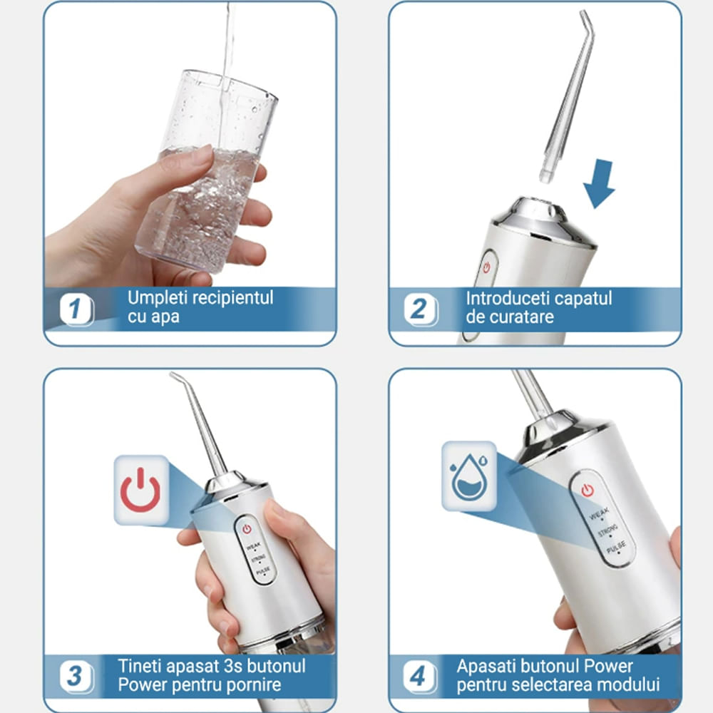 Irigator Oral pentru Dus Bucal MRG MA8, 4 Capete curatare, cu Acumulator - imagine 5