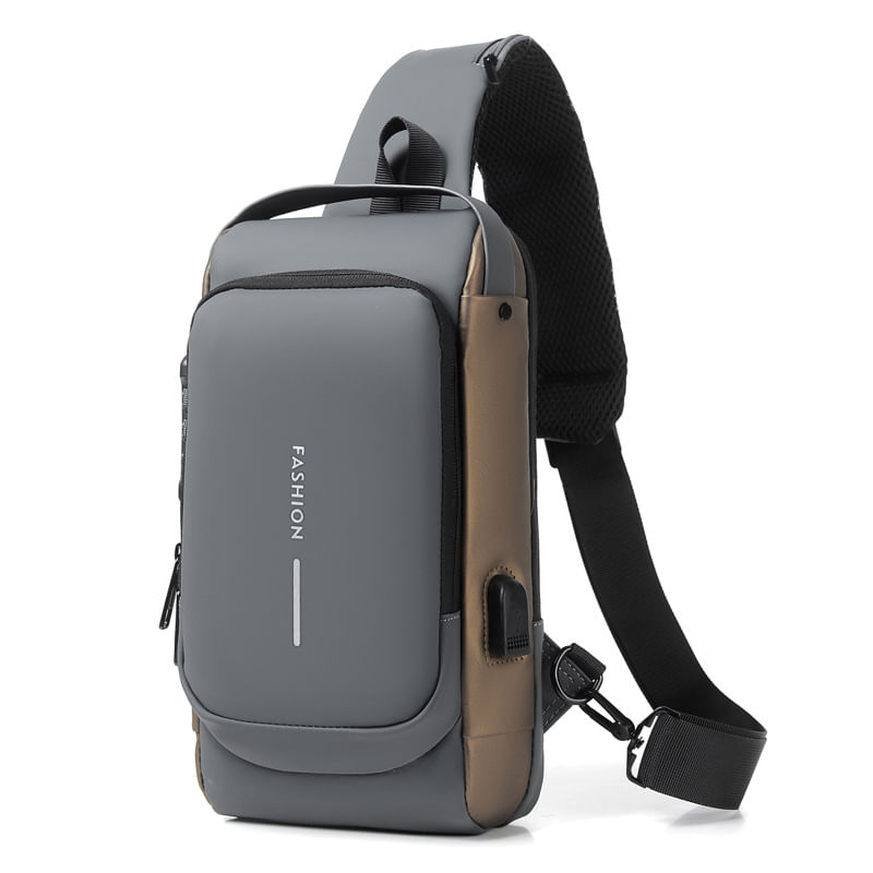Geanta Unisex Tip Borseta de Umar MRG M1025, Usb si Antifurt, Gri antracit - imagine 3