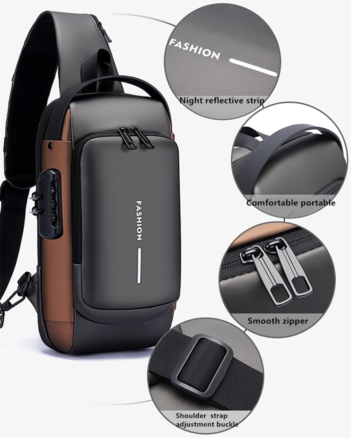 Geanta Unisex Tip Borseta de Umar MRG M1025, Usb si Antifurt, Gri antracit - imagine 4