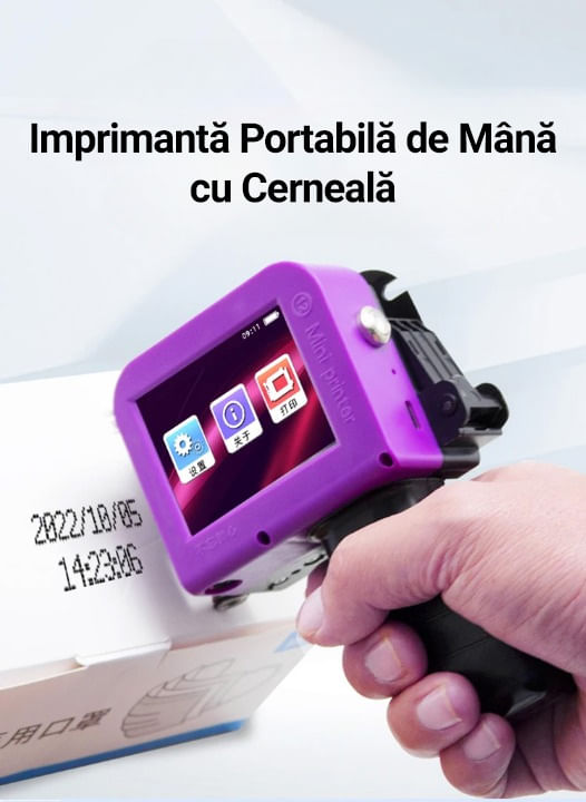Imprimanta Portabila de Mana cu Cerneala, Imprimare Logo, Pentru Suprafete Multiple, Dimensiuni Imprimare 2-12.7mm, Roz - 2 | YEO