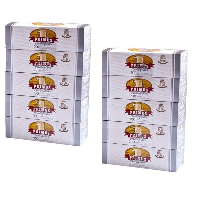 Set Tuburi tigari pentru injectat tutun PRIMUS MULTIFILTER carbon, 10 cutii x 200 buc (2000 buc) , filtru alb - 1 | YEO