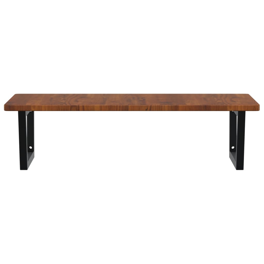 Raft pentru lavoar montat pe perete, otel și lemn masiv stejar, maro închis și negru, mărime 100x60x2.5 cm, model trapez — imaginea 4