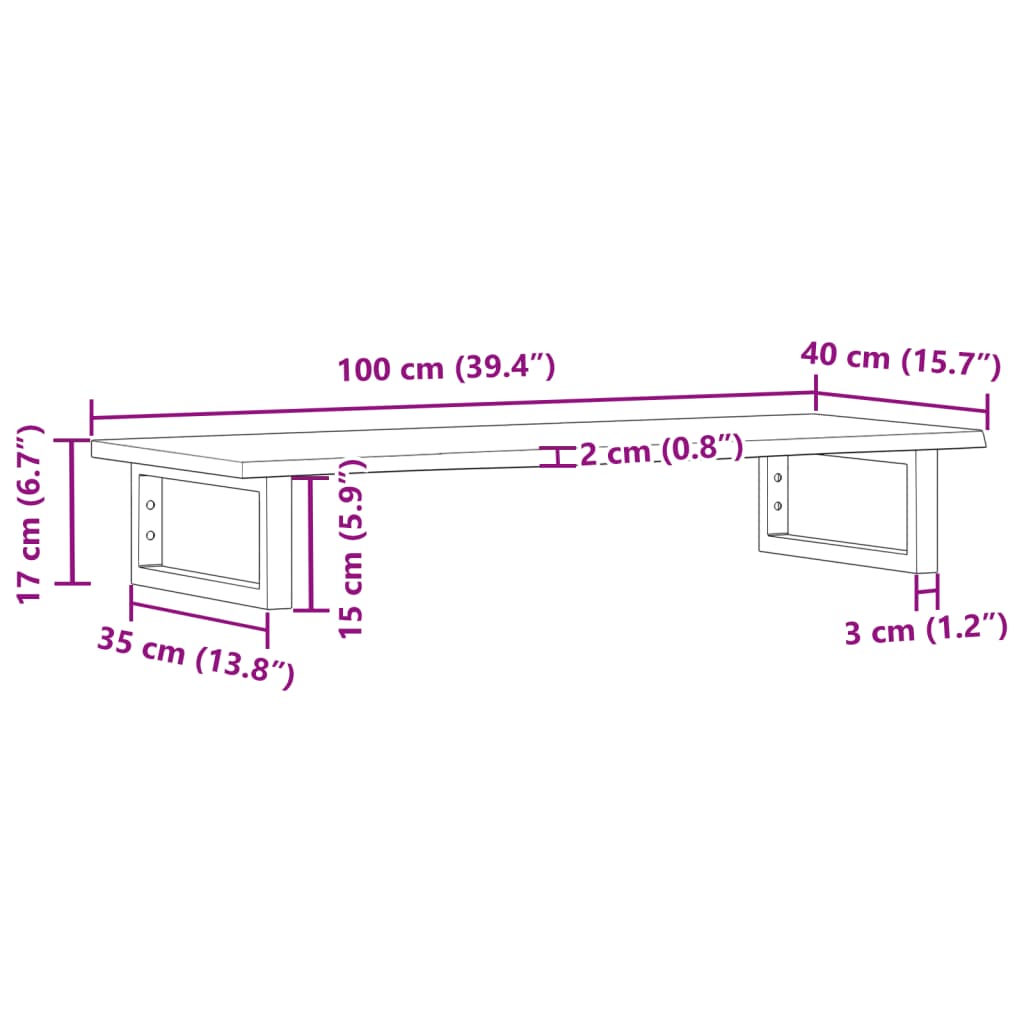 Raft pentru lavoar montat pe perete, otel și lemn masiv stejar, maro și negru, mărime 100x40x2 cm, model dreptunghiular — imaginea 11