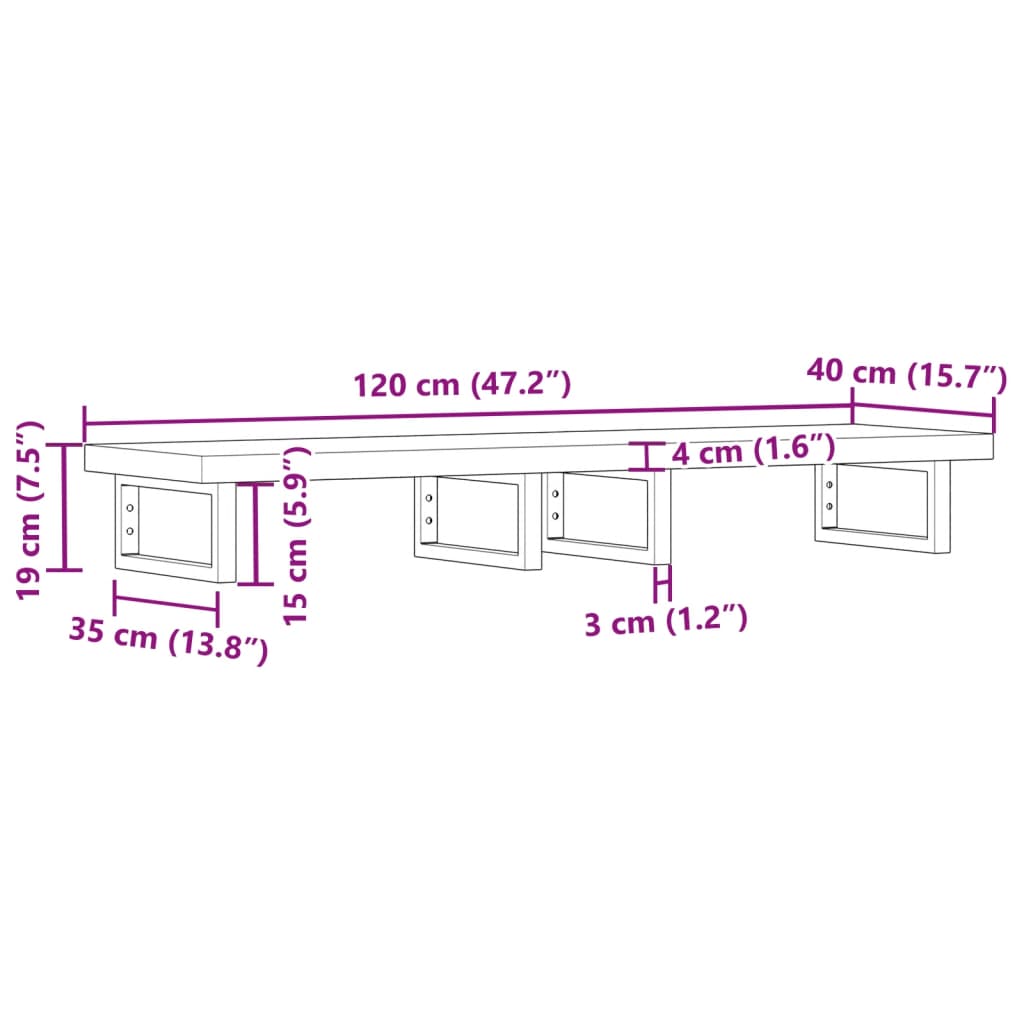 Raft pentru lavoar montat pe perete, otel si lemn masiv acacia, maro si negru, marime 120x40x4 cm, model dreptunghiular — imaginea 11