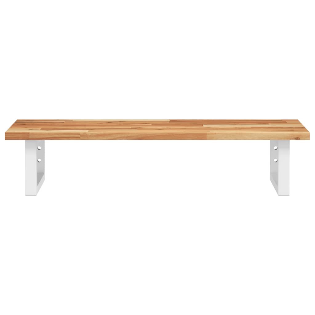 Raft pentru lavoar montat pe perete, otel și lemn masiv acacia, maro închis și alb, mărime 100x40x2 cm, model dreptunghiular — imaginea 4