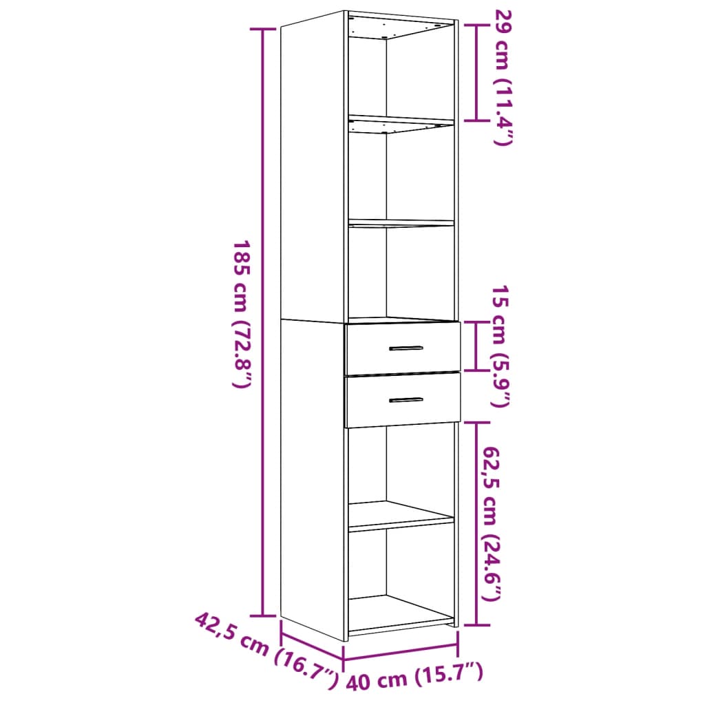 Dulap inalt, gri sonoma, 40x42,5x185 cm, lemn prelucrat — imaginea 9