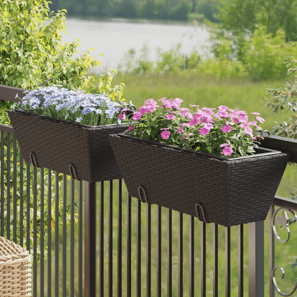 Jardiniere cu carlige, 2 buc., negru, poliratan, marime 54x22x18 cm — imaginea 2