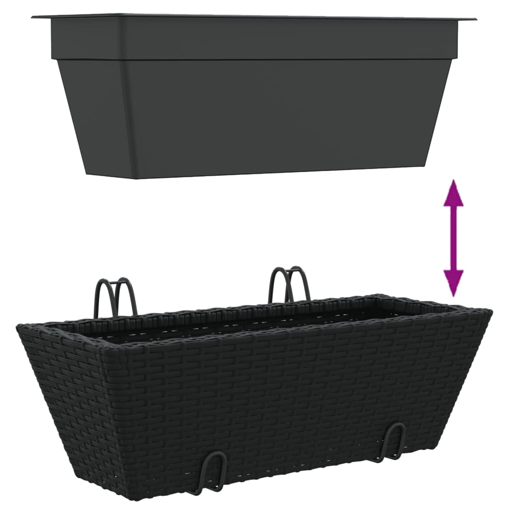 Jardiniere cu carlige, 2 buc., negru, poliratan, marime 54x22x18 cm — imaginea 9