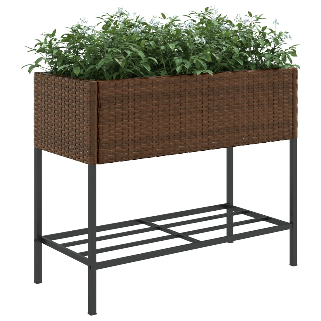 Jardiniera de gradina cu raft, maro, poliratan, mărime 90x40x75 cm — imaginea 4