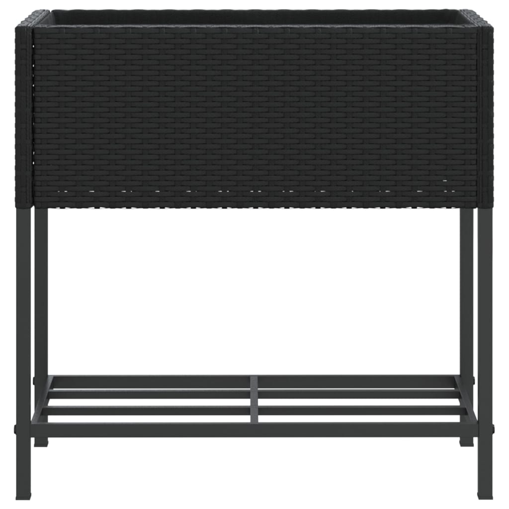 Jardiniera de gradina cu raft, negru, poliratan, mărime 70x28x70 cm — imaginea 5