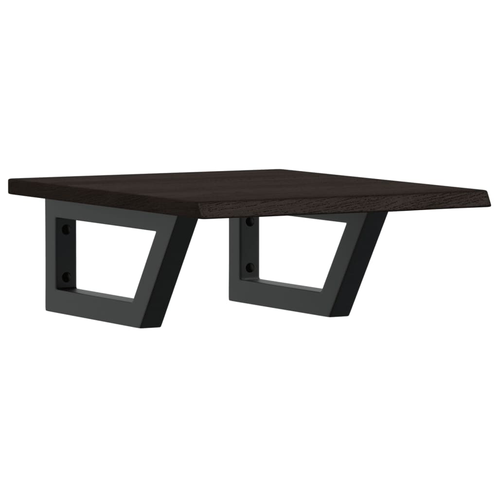 Raft pentru lavoar montat pe perete, otel și lemn masiv stejar, maro închis și negru, mărime 40x50x2 cm, model trapez