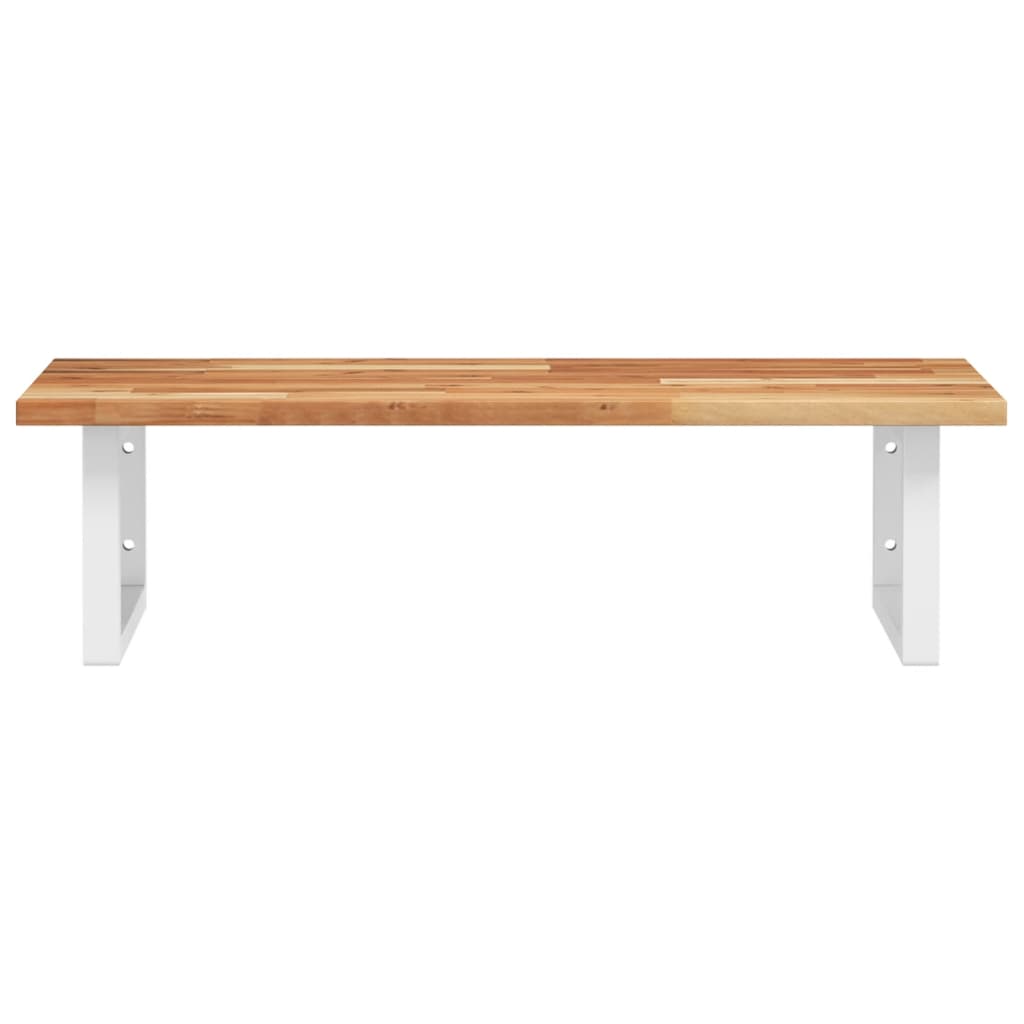Raft pentru lavoar montat pe perete, otel și lemn masiv acacia, maro închis și alb, mărime 60x50x2 cm, model dreptunghiular — imaginea 4