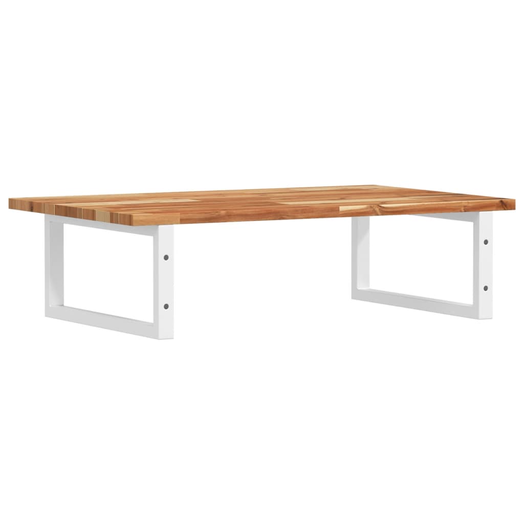 Raft pentru lavoar montat pe perete, otel și lemn masiv acacia, maro închis și alb, mărime 60x50x2 cm, model dreptunghiular — imaginea 6