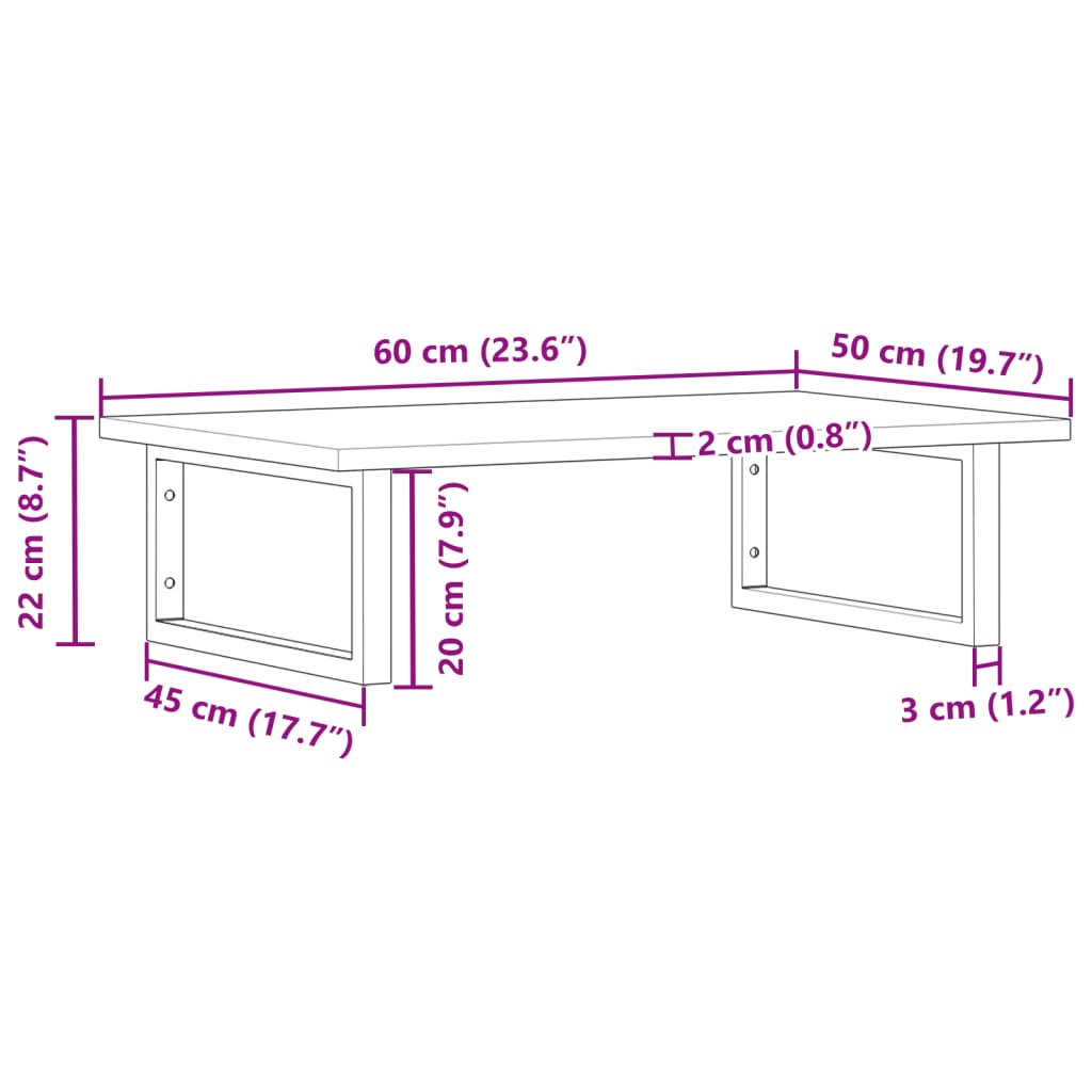Raft pentru lavoar montat pe perete, otel și lemn masiv acacia, maro închis și alb, mărime 60x50x2 cm, model dreptunghiular — imaginea 11