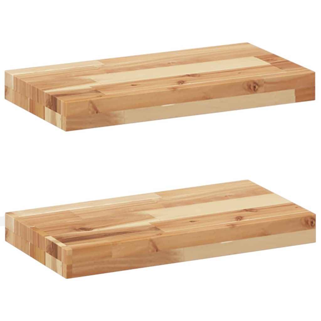Rafturi suspendate 2 buc. 60x20x4 cm lemn masiv acacia netratat, finisat în ulei