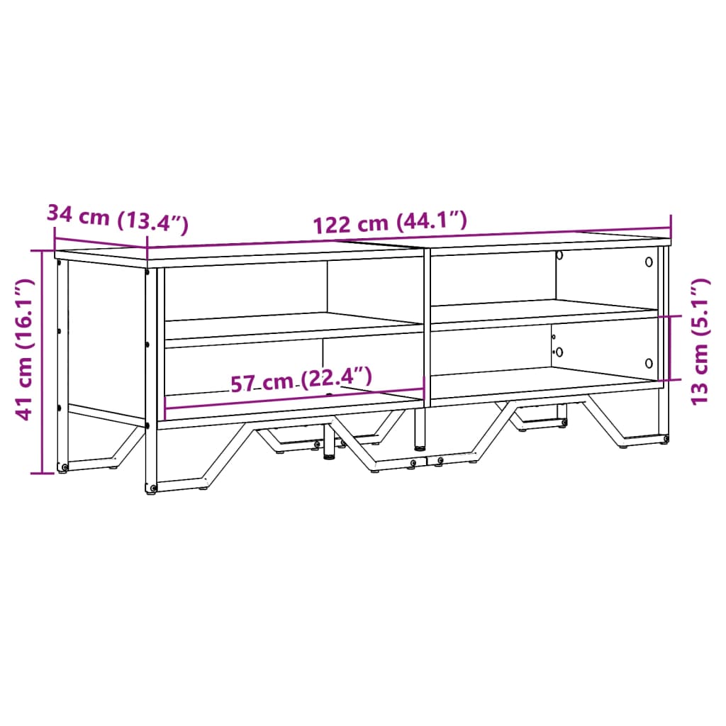 Dulap TV, stejar fumuriu, 122x34x41 cm, lemn prelucrat — imaginea 9