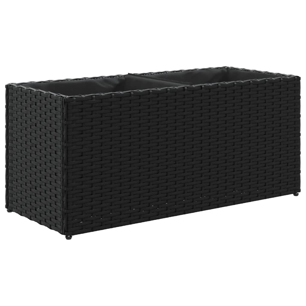 Jardiniera gradina cu 2 ghivece, negru, 72x30x32 cm poliratan