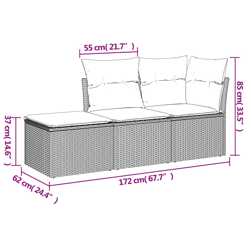 Set canapele de gradina cu perne, 3 piese gri deschis poliratan — imaginea 3