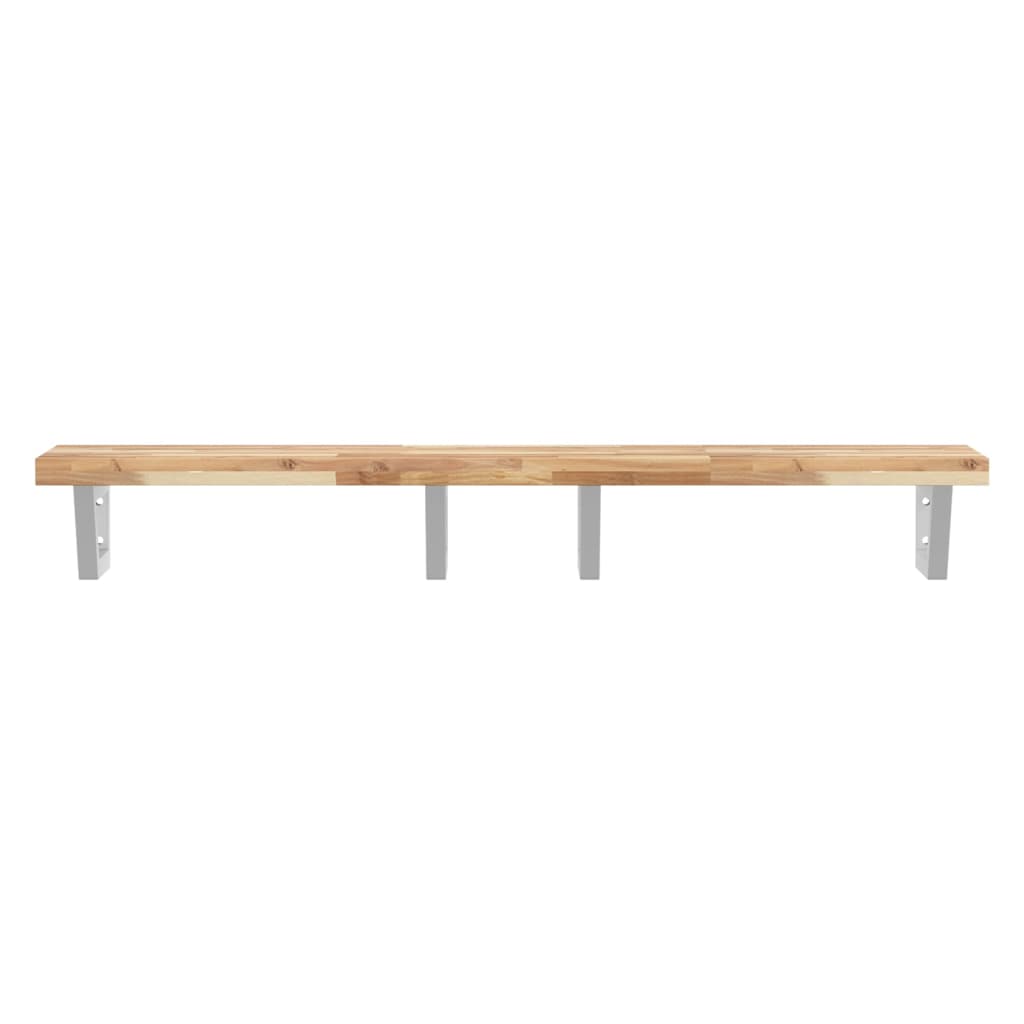 Raft pentru lavoar montat pe perete, otel și lemn masiv acacia, maro și alb, mărime 140x40x4 cm, model trapez — imaginea 4