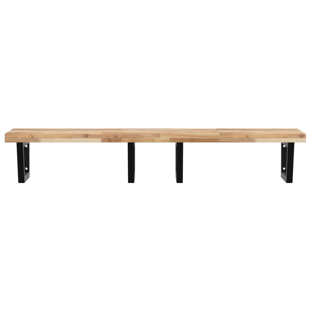 Raft pentru lavoar montat pe perete, otel și lemn masiv acacia, maro și negru, mărime 160x50x4 cm, model trapez — imaginea 4