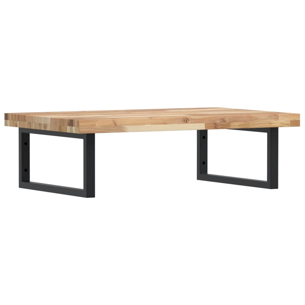 Raft pentru lavoar montat pe perete, otel și lemn masiv acacia, maro și negru, mărime 100x50x4 cm, model dreptunghiular