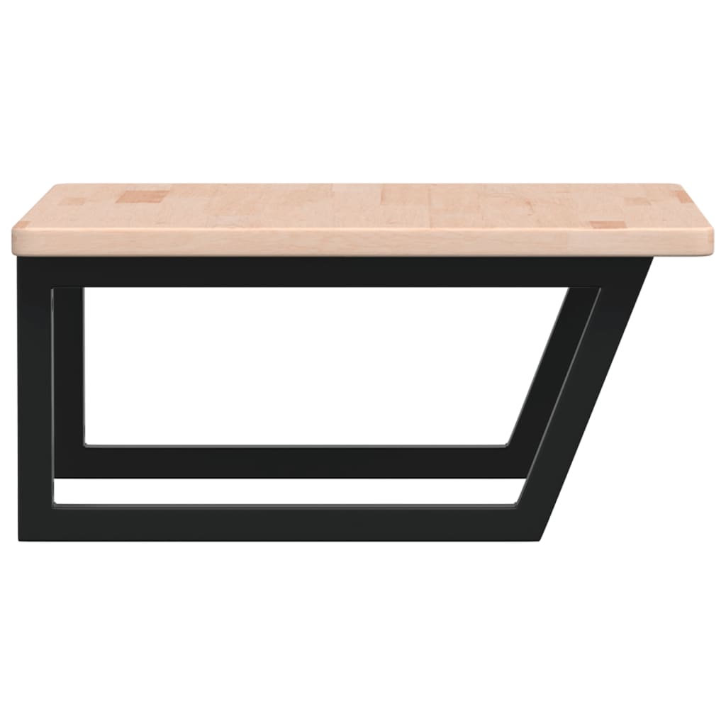 Raft pentru lavoar montat pe perete, otel și lemn masiv stejar, maro și negru, mărime 60x60x2.5 cm, model trapez — imaginea 5