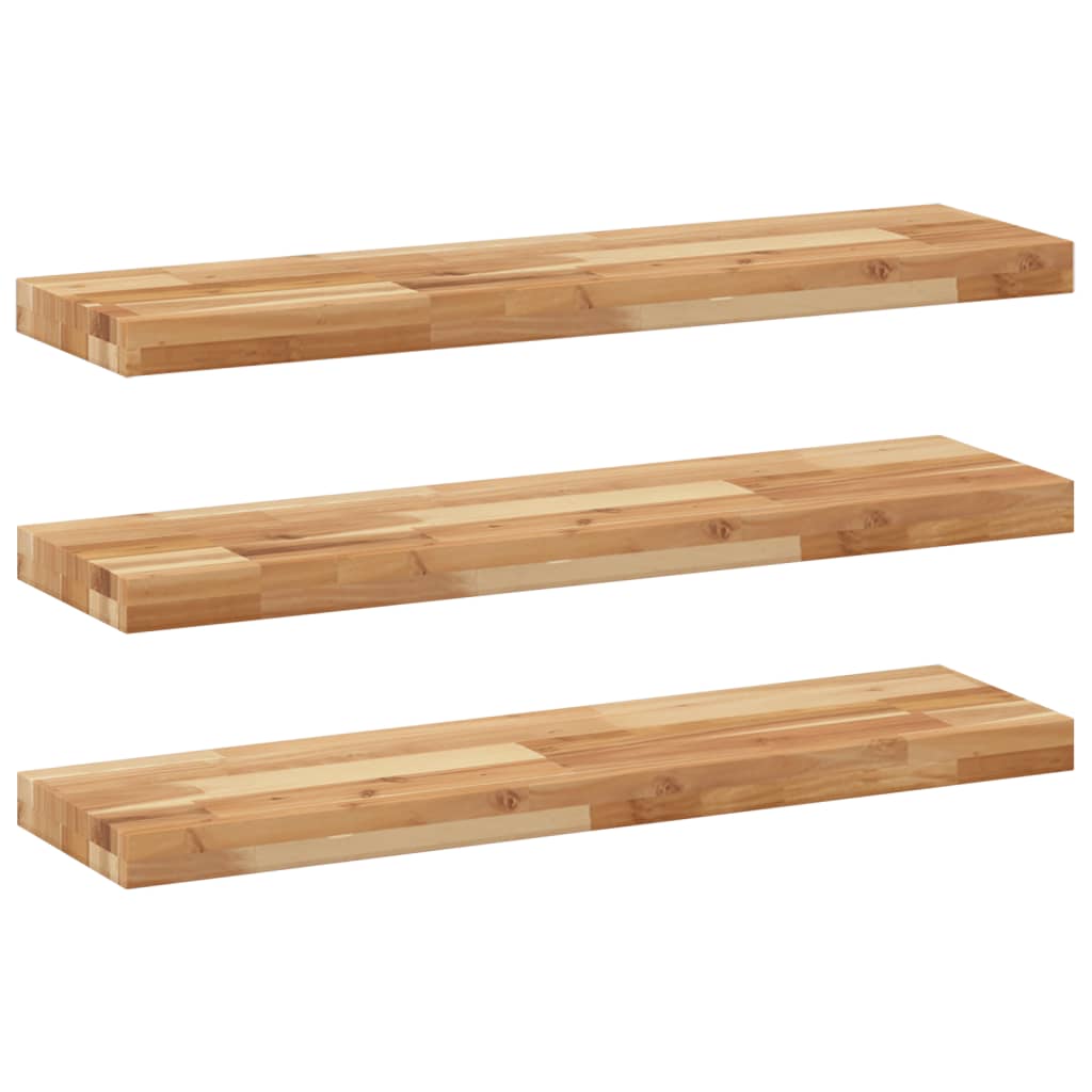 Rafturi suspendate 3 buc. 80x20x4 cm lemn masiv acacia netratat, finisat în ulei