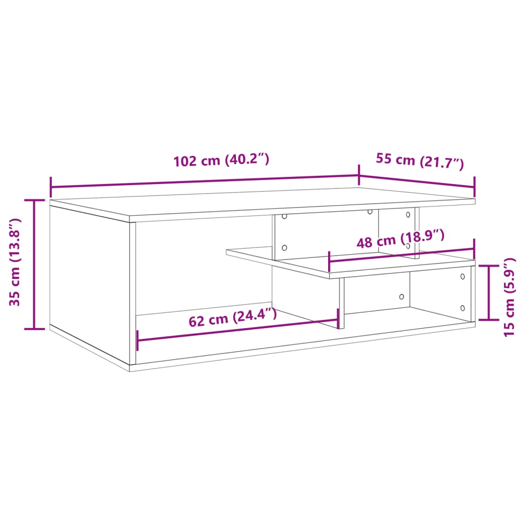 Masuta de cafea, stejar sonoma, 102x55x35 cm, lemn prelucrat — imaginea 9