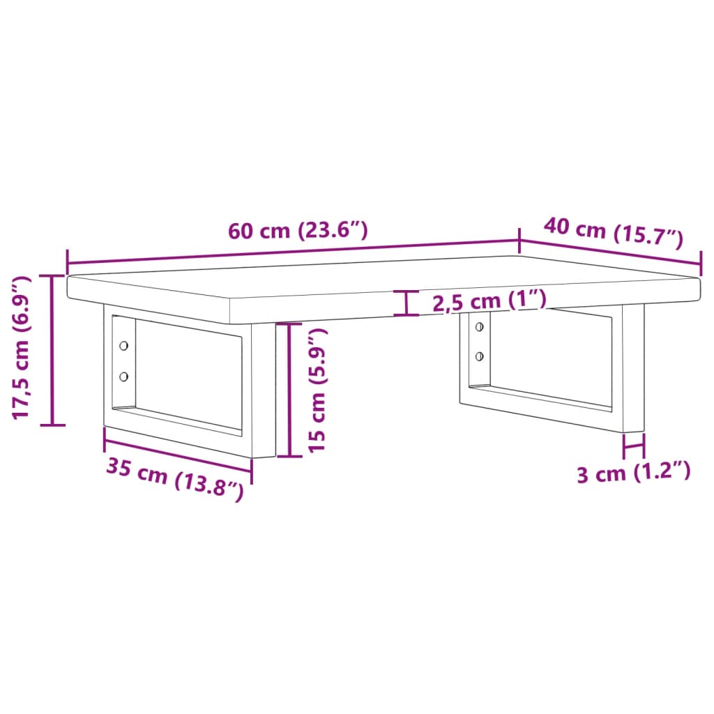 Raft pentru lavoar montat pe perete, otel și lemn masiv stejar, maro și alb, mărime 60x40x2.5 cm, model dreptunghiular — imaginea 11