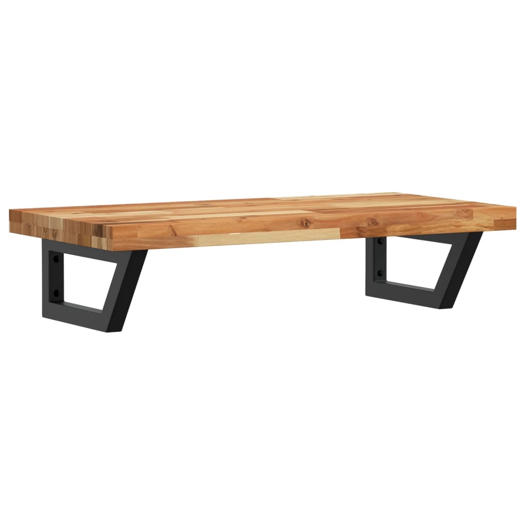 Raft pentru lavoar montat pe perete, otel si lemn masiv acacia, maro inchis si negru, marime 100x40x4 cm, model trapez
