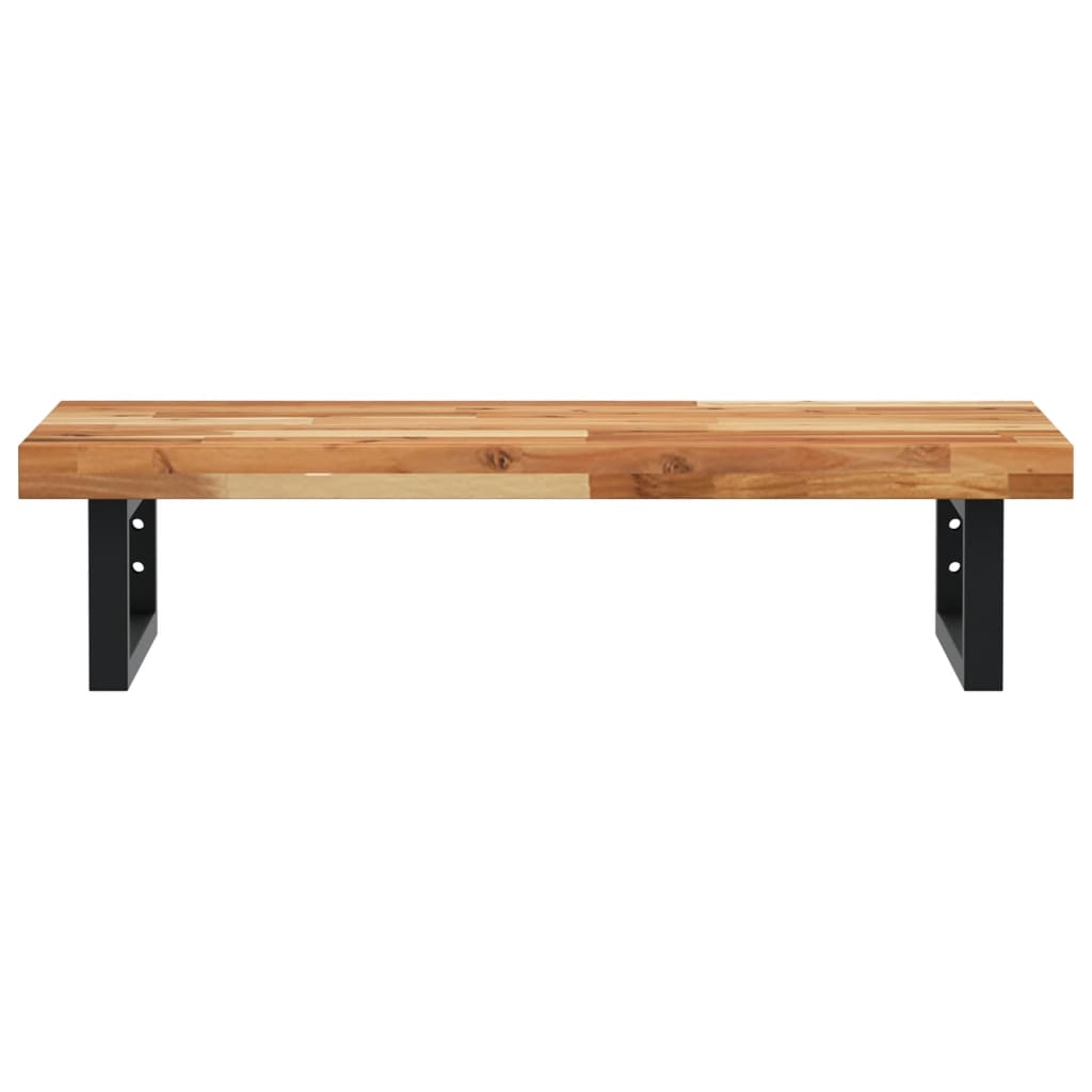 Raft pentru lavoar montat pe perete, otel si lemn masiv acacia, maro inchis si negru, marime 100x40x4 cm, model trapez — imaginea 4