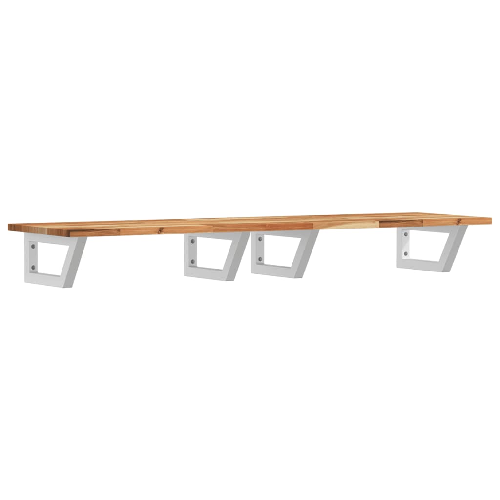 Raft pentru lavoar montat pe perete, otel și lemn masiv acacia, maro închis și alb, mărime 120x40x2 cm, model trapez