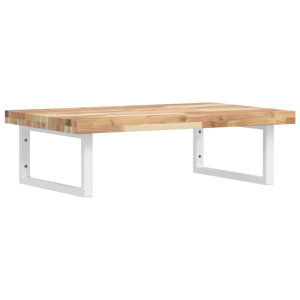 Raft pentru lavoar montat pe perete, otel și lemn masiv acacia, maro și alb, mărime 100x50x4 cm, model dreptunghiular