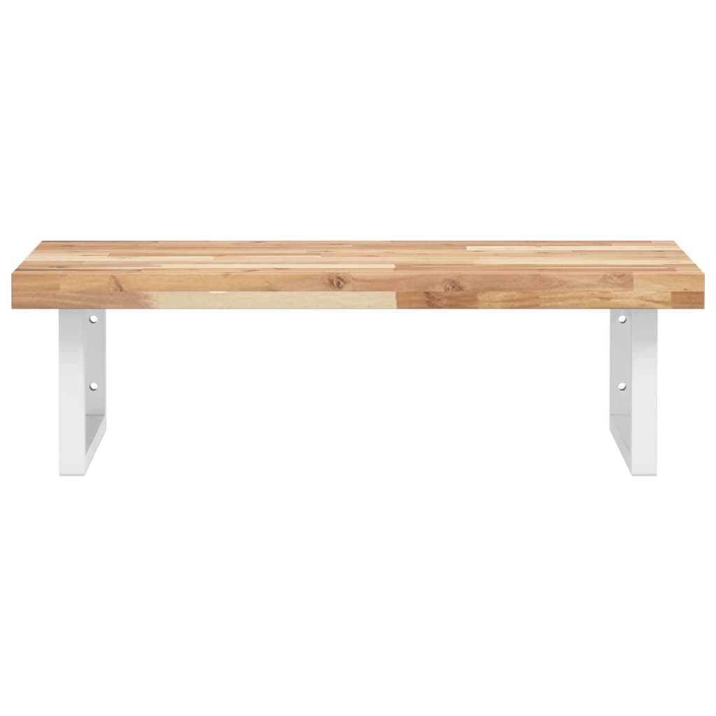 Raft pentru lavoar montat pe perete, otel și lemn masiv acacia, maro și alb, mărime 100x50x4 cm, model dreptunghiular — imaginea 4